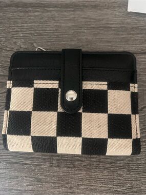 Black and Cream Checker Compact Wallet - Women's Bag